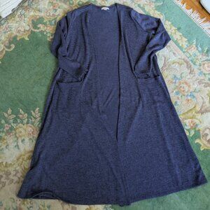 LULAROE Women Sz M Sweater Blue Duster Cardigan Long Pockets Sarah Polyester